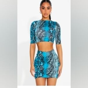Naked Wardrobe Blue Snake Print Skirt